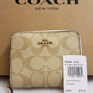 COACH SMALL ZIP AROUND WALLET IN SIGNATURE CANVAS